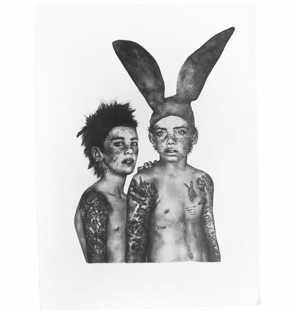 collage photo mural deux garçons oreille de lapin