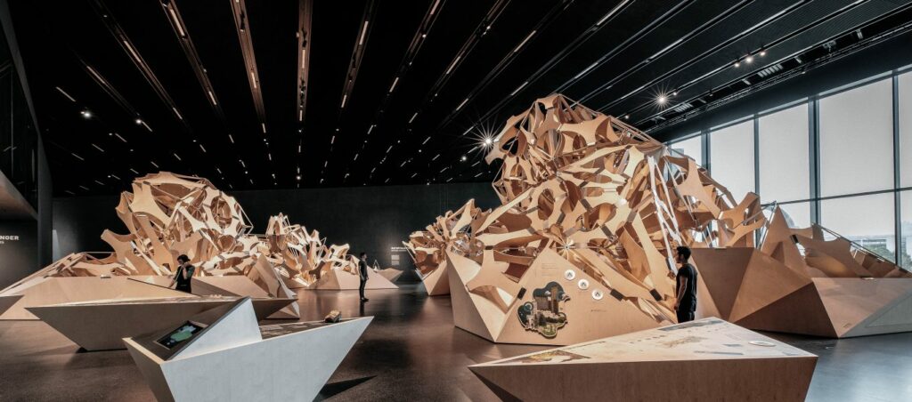 installation bois dans un hall